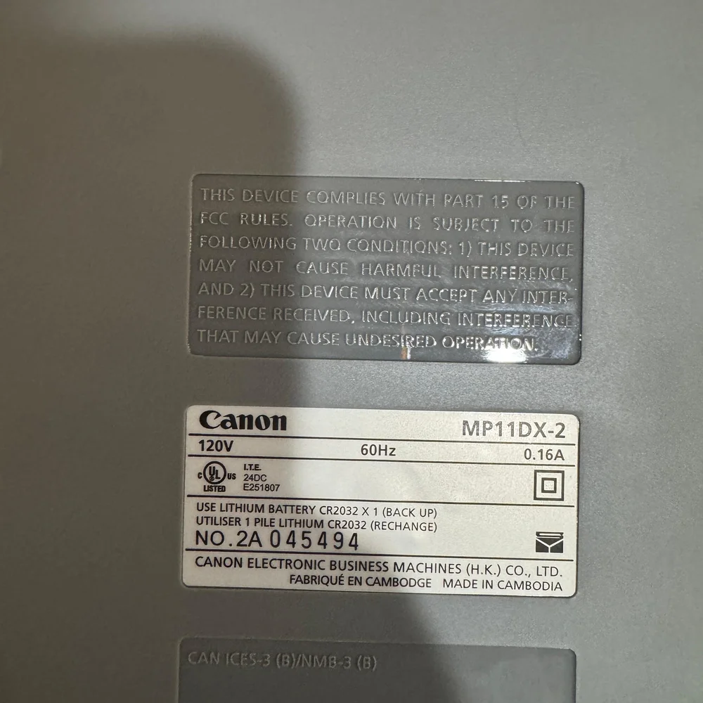 Canon Gray and Black MP11DX-2 Desktop Printing Calculator (Bottom View)